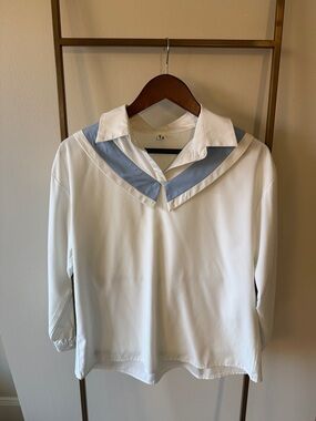 Women's White Blouse with Light Blue Sailor Collar